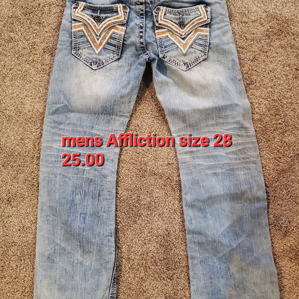 Affliction Blue Straight Jeans with Distressed Look